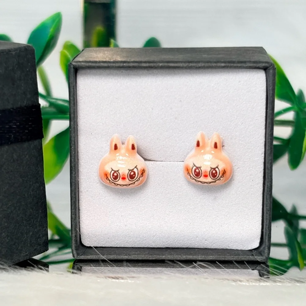 Cute Light Pink‎ Monster Character Stud Earrings